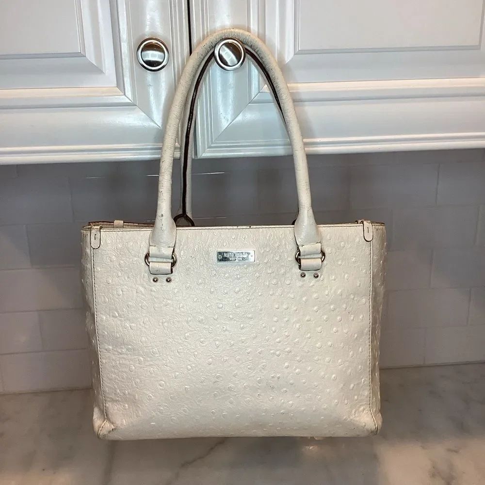 Kate Spade Bag Purse Handbag Leather Wellesley Quinn Ostrich Tote Preloved Bag